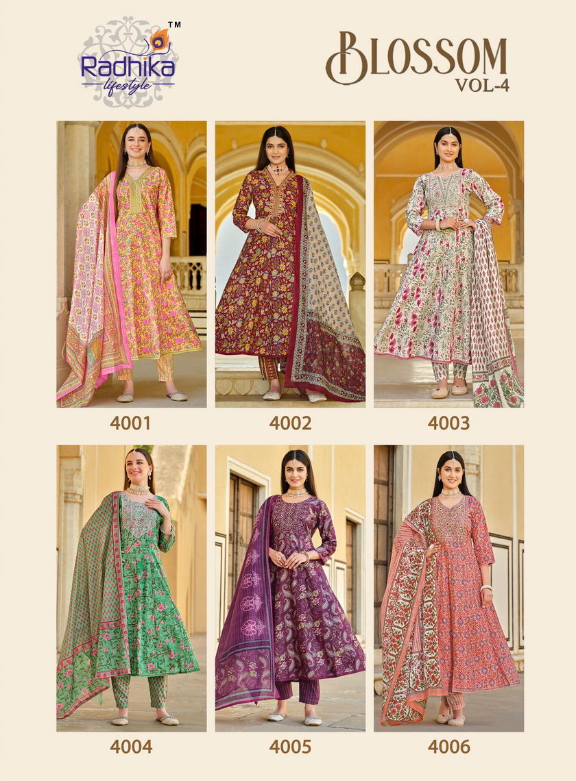 Blossom Vol 4 By Radhika Cotton Printed Long Kurti With Bottom Dupatta Wholesale Shop In Surat
